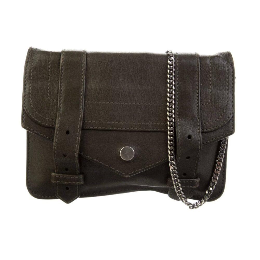 Pre-loved Proenza Schouler PS1 Leather Chain-Link Crossbody Wallet Bag in Gray!